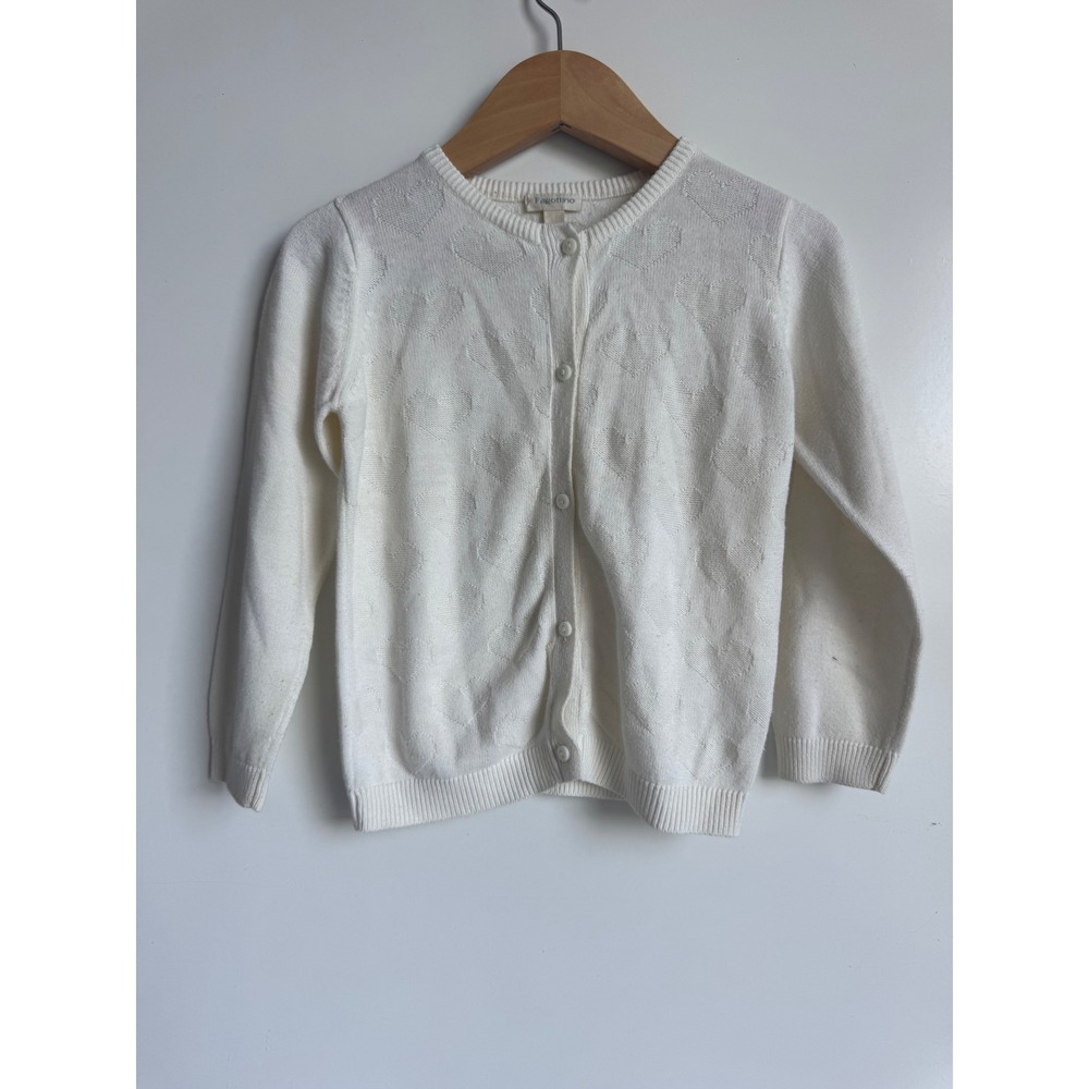Fagottino Girls White Heart Pattern Cardigan Sweater Size 24M Coquette Italian